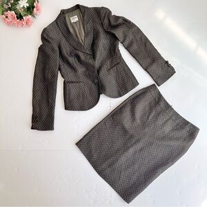 Armani Collezioni Atinea Black Brown Wool Jacquard Chevron Blazer Skirt Suit Set